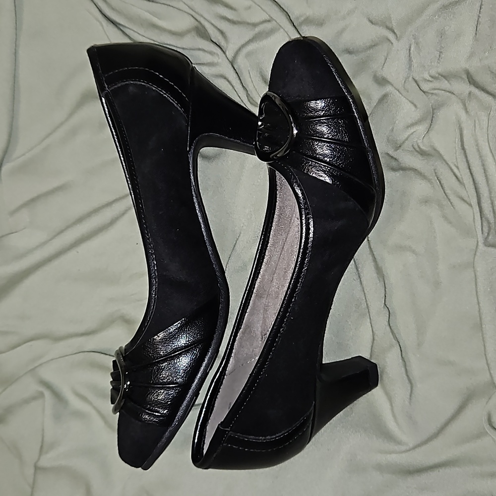 ANDIAMO Belle Black Faux Leather Low Heel Shoes-Comfort Technology-Size 7M